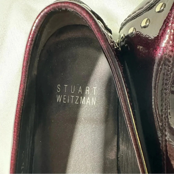 Stuart Weitzman Patent Leather Loafers Maroon Tassles Size  5 1/2 - Picture 9 of 11